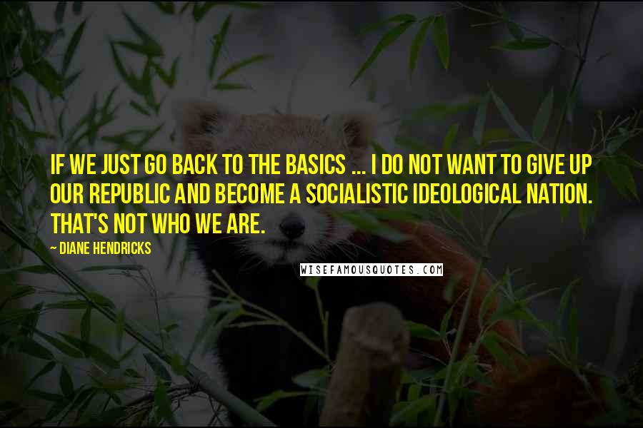 Diane Hendricks Quotes: If we just go back to the basics ... I do not want to give up our republic and become a socialistic ideological nation. That's not who we are.