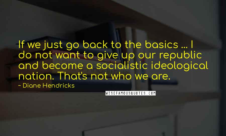 Diane Hendricks Quotes: If we just go back to the basics ... I do not want to give up our republic and become a socialistic ideological nation. That's not who we are.