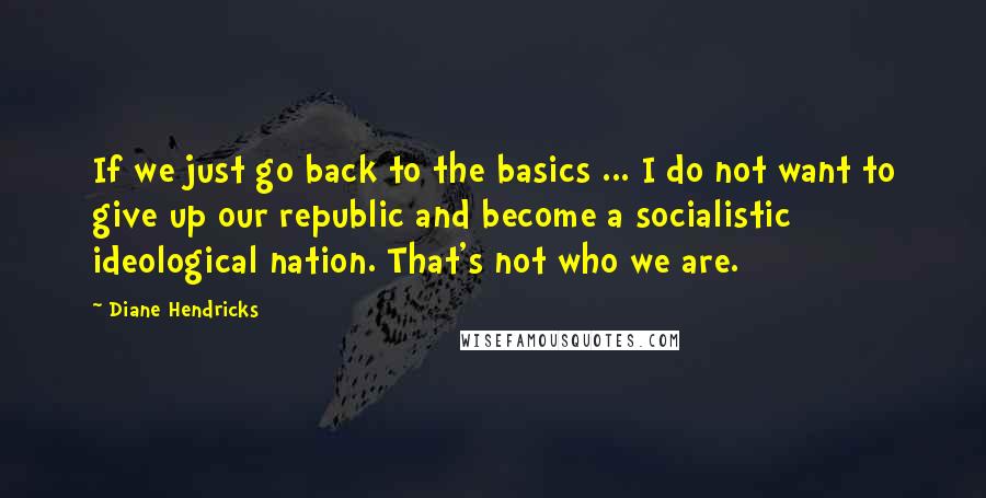 Diane Hendricks Quotes: If we just go back to the basics ... I do not want to give up our republic and become a socialistic ideological nation. That's not who we are.