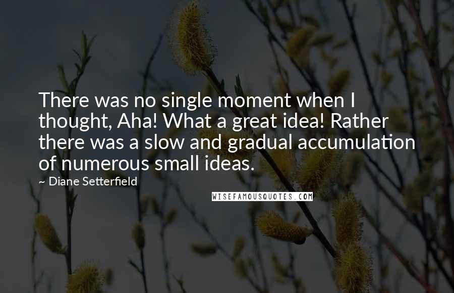 Diane Setterfield Quotes: There was no single moment when I thought, Aha! What a great idea! Rather there was a slow and gradual accumulation of numerous small ideas.