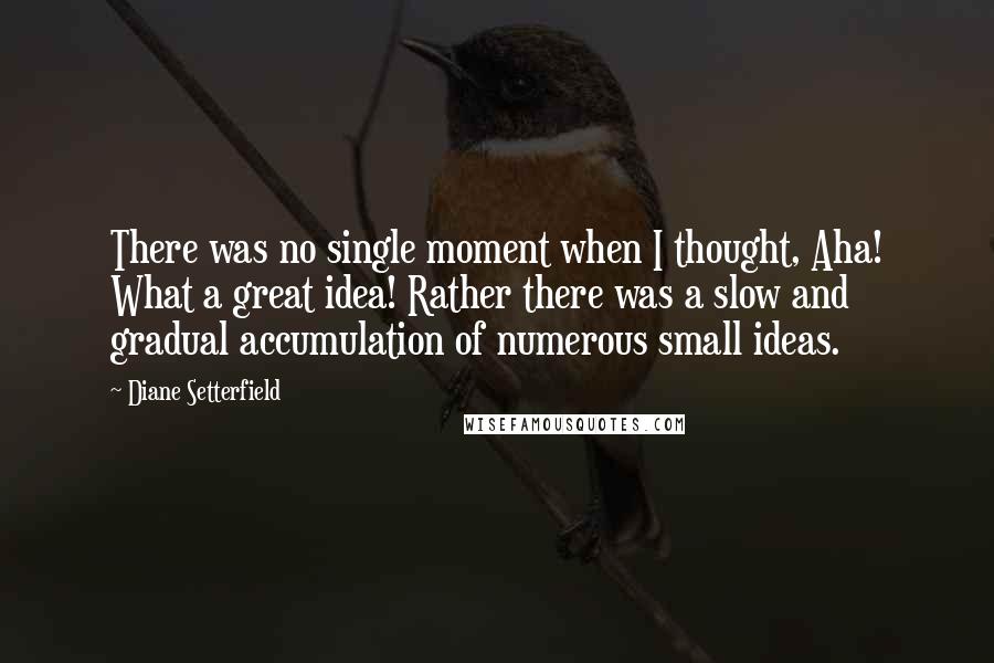 Diane Setterfield Quotes: There was no single moment when I thought, Aha! What a great idea! Rather there was a slow and gradual accumulation of numerous small ideas.