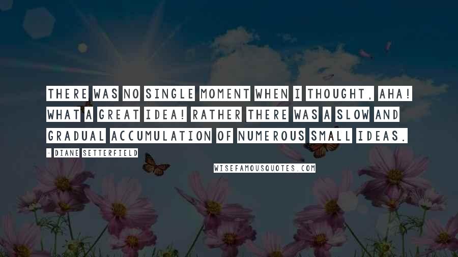 Diane Setterfield Quotes: There was no single moment when I thought, Aha! What a great idea! Rather there was a slow and gradual accumulation of numerous small ideas.