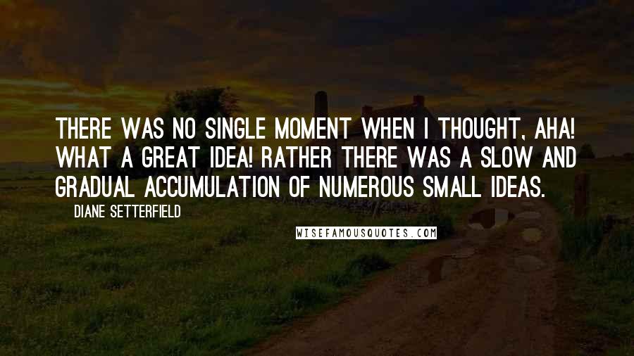 Diane Setterfield Quotes: There was no single moment when I thought, Aha! What a great idea! Rather there was a slow and gradual accumulation of numerous small ideas.