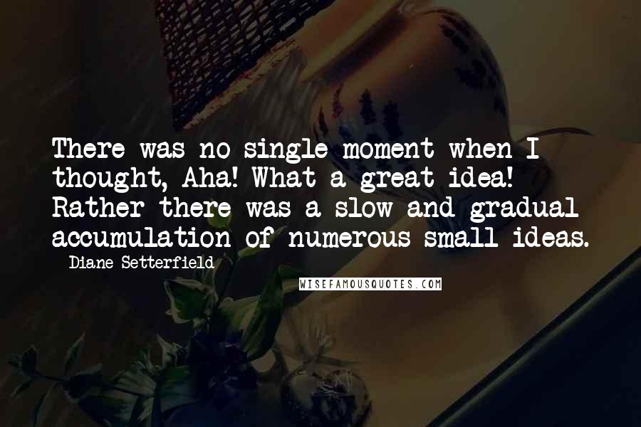 Diane Setterfield Quotes: There was no single moment when I thought, Aha! What a great idea! Rather there was a slow and gradual accumulation of numerous small ideas.