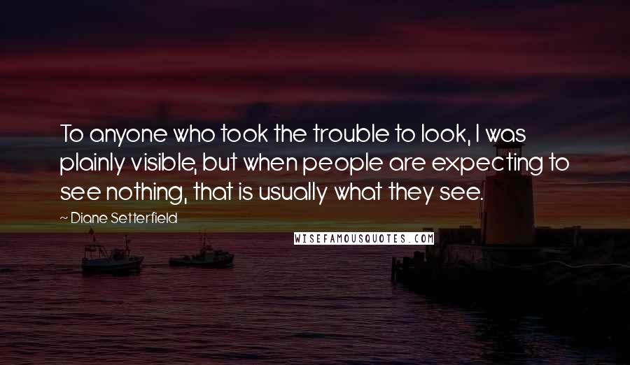 Diane Setterfield Quotes: To anyone who took the trouble to look, I was plainly visible, but when people are expecting to see nothing, that is usually what they see.