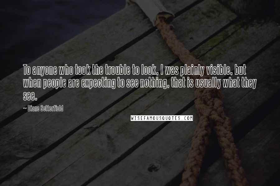 Diane Setterfield Quotes: To anyone who took the trouble to look, I was plainly visible, but when people are expecting to see nothing, that is usually what they see.