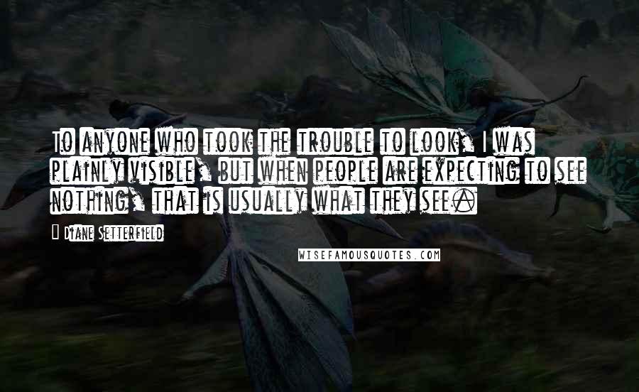 Diane Setterfield Quotes: To anyone who took the trouble to look, I was plainly visible, but when people are expecting to see nothing, that is usually what they see.