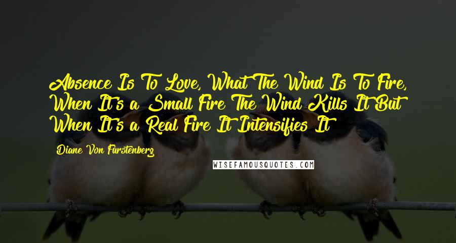 Diane Von Furstenberg Quotes: Absence Is To Love, What The Wind Is To Fire, When It's a Small Fire The Wind Kills It But When It's a Real Fire It Intensifies It
