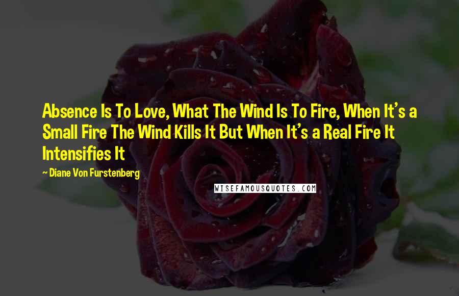 Diane Von Furstenberg Quotes: Absence Is To Love, What The Wind Is To Fire, When It's a Small Fire The Wind Kills It But When It's a Real Fire It Intensifies It