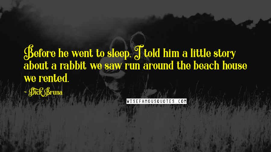 Dick Bruna Quotes: Before he went to sleep, I told him a little story about a rabbit we saw run around the beach house we rented.
