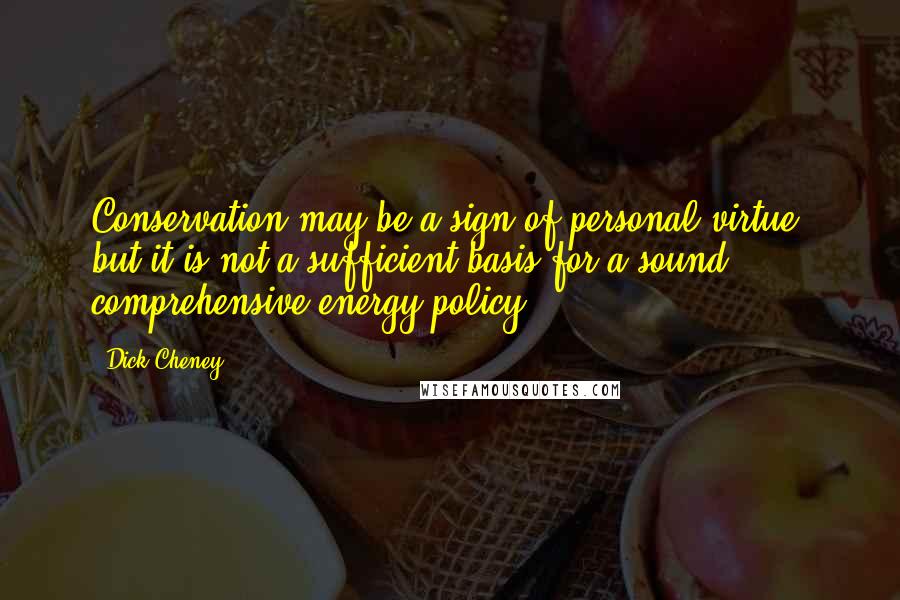 Dick Cheney Quotes: Conservation may be a sign of personal virtue, but it is not a sufficient basis for a sound, comprehensive energy policy.