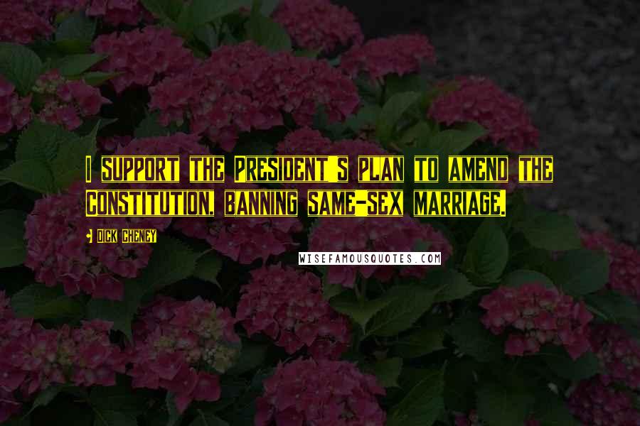 Dick Cheney Quotes: I support the President's plan to amend the Constitution, banning same-sex marriage.