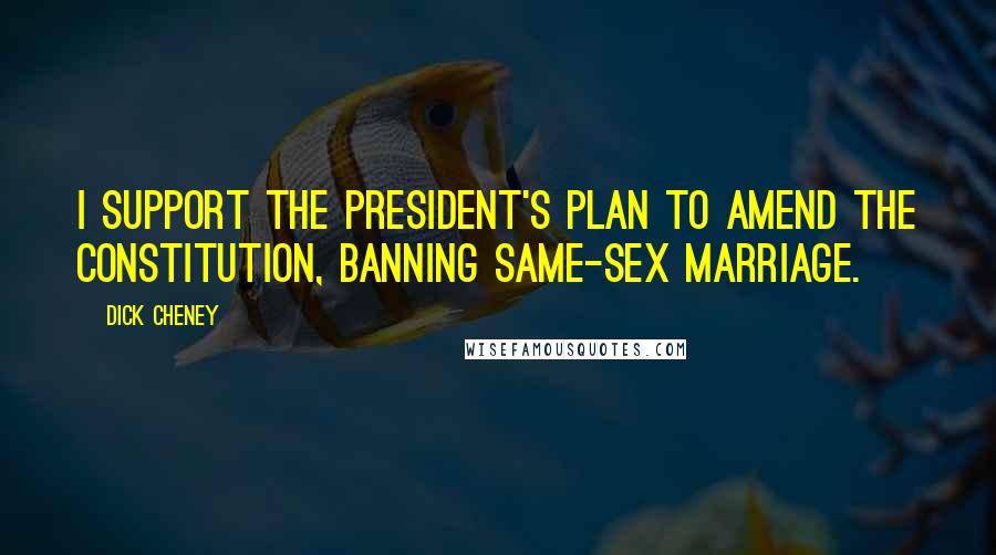 Dick Cheney Quotes: I support the President's plan to amend the Constitution, banning same-sex marriage.