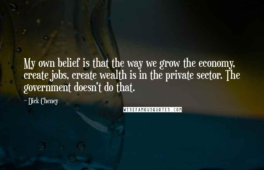 Dick Cheney Quotes: My own belief is that the way we grow the economy, create jobs, create wealth is in the private sector. The government doesn't do that.