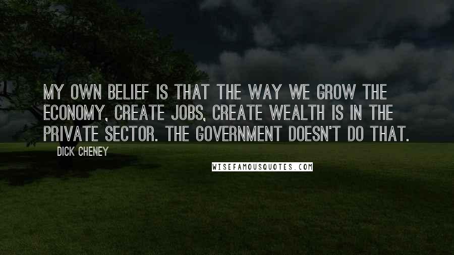 Dick Cheney Quotes: My own belief is that the way we grow the economy, create jobs, create wealth is in the private sector. The government doesn't do that.