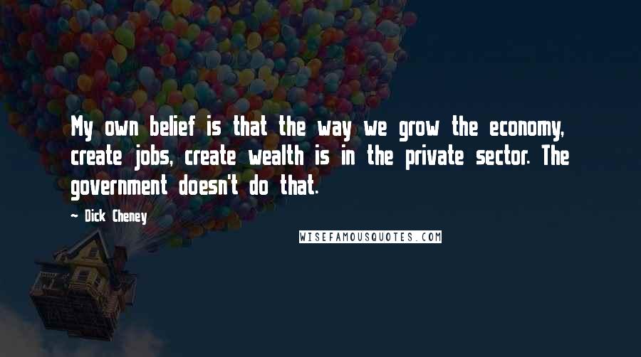 Dick Cheney Quotes: My own belief is that the way we grow the economy, create jobs, create wealth is in the private sector. The government doesn't do that.