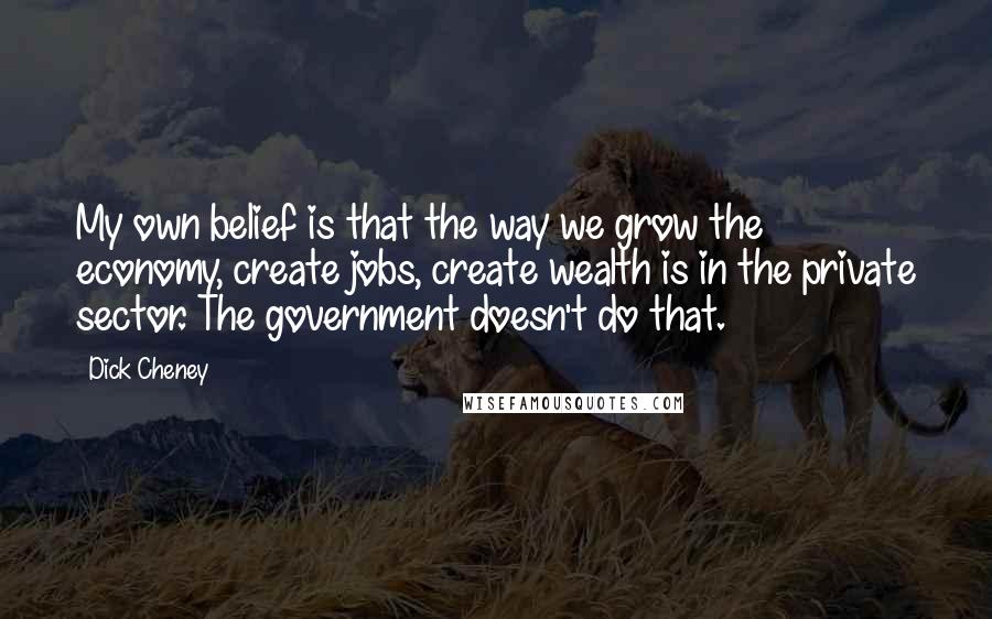 Dick Cheney Quotes: My own belief is that the way we grow the economy, create jobs, create wealth is in the private sector. The government doesn't do that.