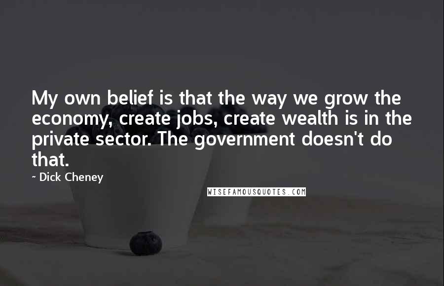 Dick Cheney Quotes: My own belief is that the way we grow the economy, create jobs, create wealth is in the private sector. The government doesn't do that.