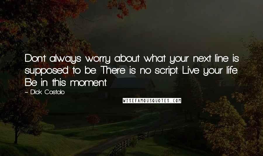 Dick Costolo Quotes: Don't always worry about what your next line is supposed to be. There is no script. Live your life. Be in this moment.