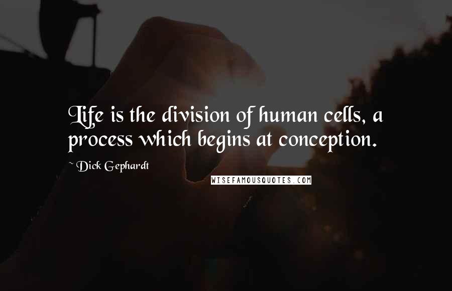 Dick Gephardt Quotes: Life is the division of human cells, a process which begins at conception.
