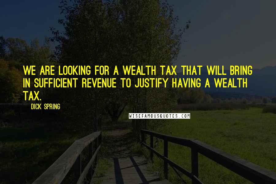 Dick Spring Quotes: We are looking for a Wealth Tax that will bring in sufficient revenue to justify having a wealth tax.