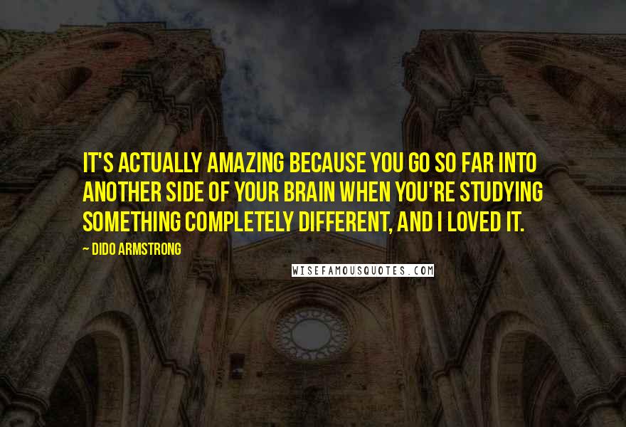 Dido Armstrong Quotes: It's actually amazing because you go so far into another side of your brain when you're studying something completely different, and I loved it.