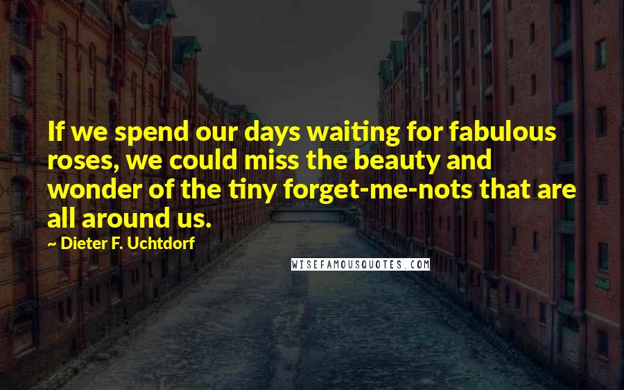 Dieter F. Uchtdorf Quotes: If we spend our days waiting for fabulous roses, we could miss the beauty and wonder of the tiny forget-me-nots that are all around us.