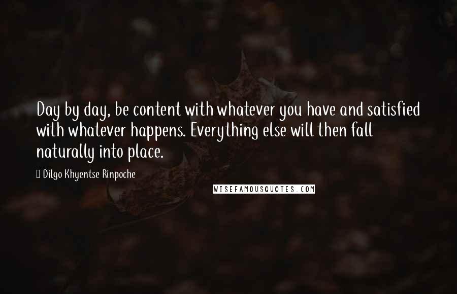 Dilgo Khyentse Rinpoche Quotes: Day by day, be content with whatever you have and satisfied with whatever happens. Everything else will then fall naturally into place.