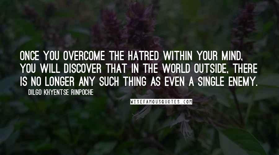 Dilgo Khyentse Rinpoche Quotes: Once you overcome the hatred within your mind, you will discover that in the world outside, there is no longer any such thing as even a single enemy.