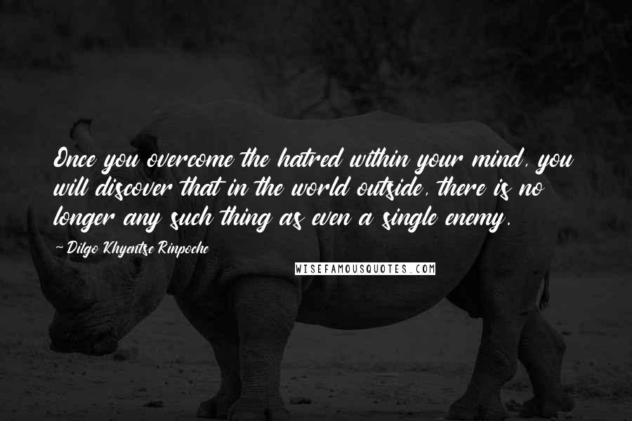 Dilgo Khyentse Rinpoche Quotes: Once you overcome the hatred within your mind, you will discover that in the world outside, there is no longer any such thing as even a single enemy.