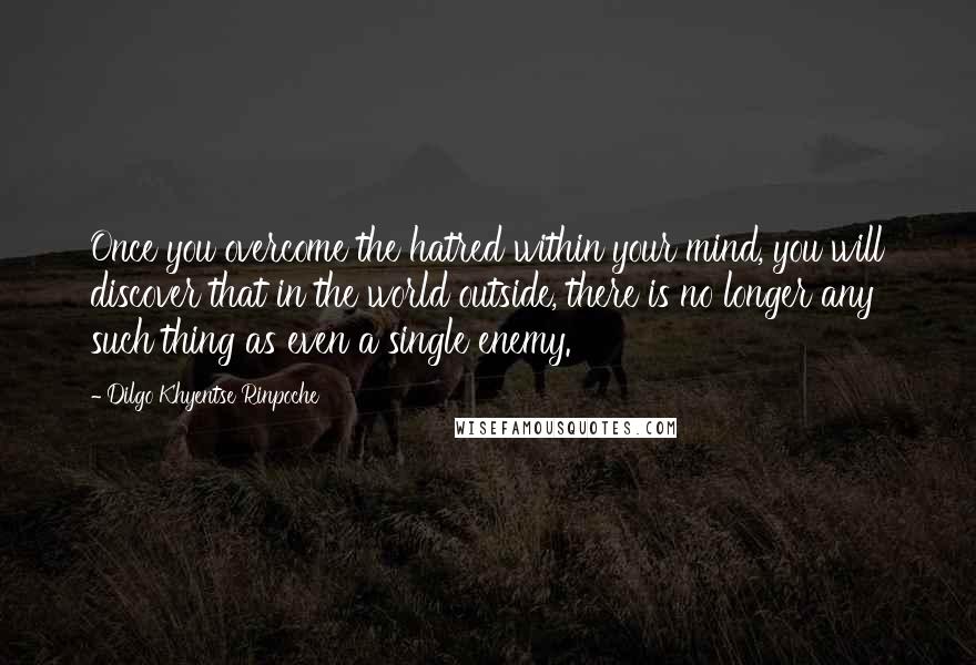 Dilgo Khyentse Rinpoche Quotes: Once you overcome the hatred within your mind, you will discover that in the world outside, there is no longer any such thing as even a single enemy.