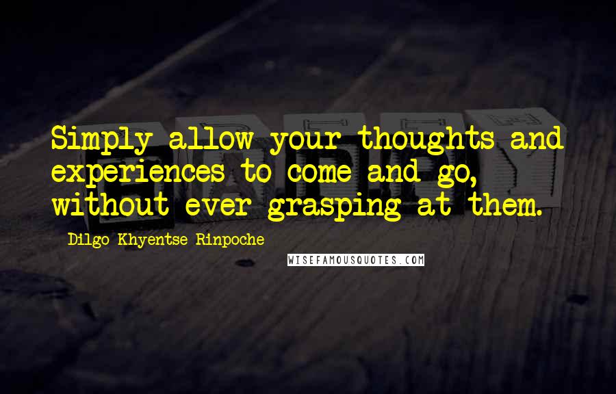 Dilgo Khyentse Rinpoche Quotes: Simply allow your thoughts and experiences to come and go, without ever grasping at them.