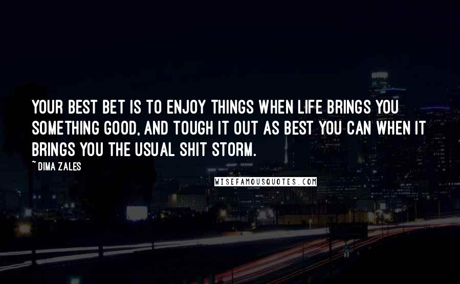 Dima Zales Quotes: Your best bet is to enjoy things when life brings you something good, and tough it out as best you can when it brings you the usual shit storm.
