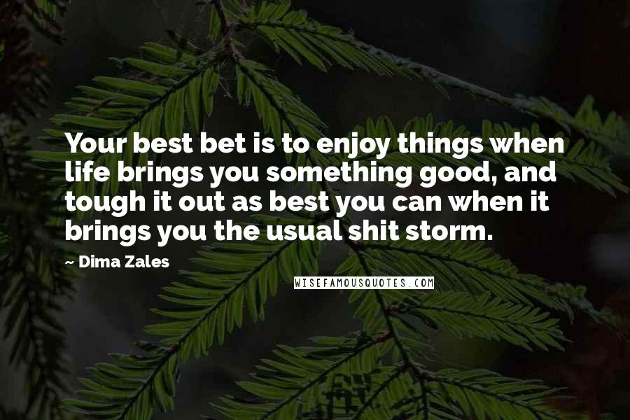 Dima Zales Quotes: Your best bet is to enjoy things when life brings you something good, and tough it out as best you can when it brings you the usual shit storm.