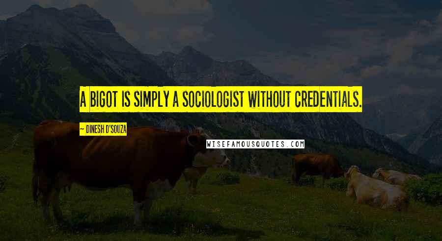 Dinesh D'Souza Quotes: A bigot is simply a sociologist without credentials.