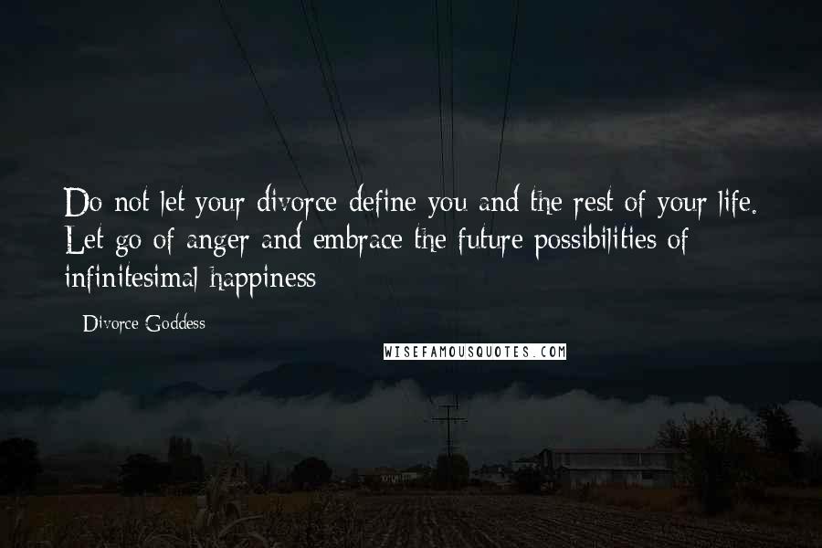 Divorce Goddess Quotes: Do not let your divorce define you and the rest of your life. Let go of anger and embrace the future possibilities of infinitesimal happiness