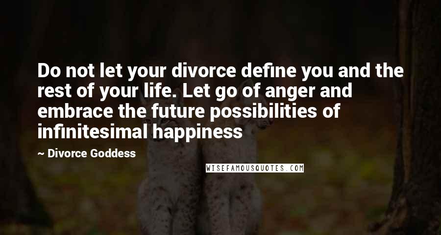 Divorce Goddess Quotes: Do not let your divorce define you and the rest of your life. Let go of anger and embrace the future possibilities of infinitesimal happiness