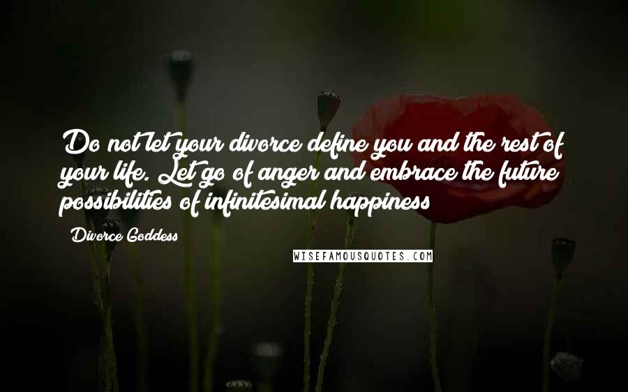 Divorce Goddess Quotes: Do not let your divorce define you and the rest of your life. Let go of anger and embrace the future possibilities of infinitesimal happiness