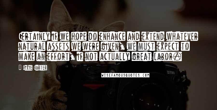 Dixie Carter Quotes: Certainly if we hope do enhance and extend whatever natural assets we were given, we must expect to make an effort, if not actually great labor.