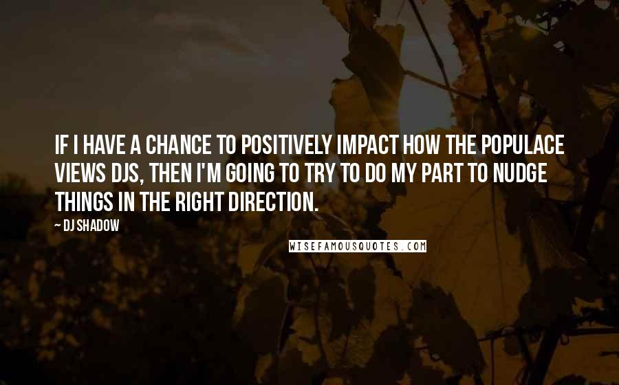 DJ Shadow Quotes: If I have a chance to positively impact how the populace views DJs, then I'm going to try to do my part to nudge things in the right direction.