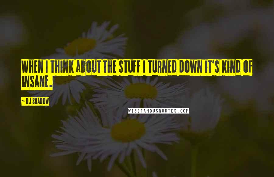 DJ Shadow Quotes: When I think about the stuff I turned down it's kind of insane.