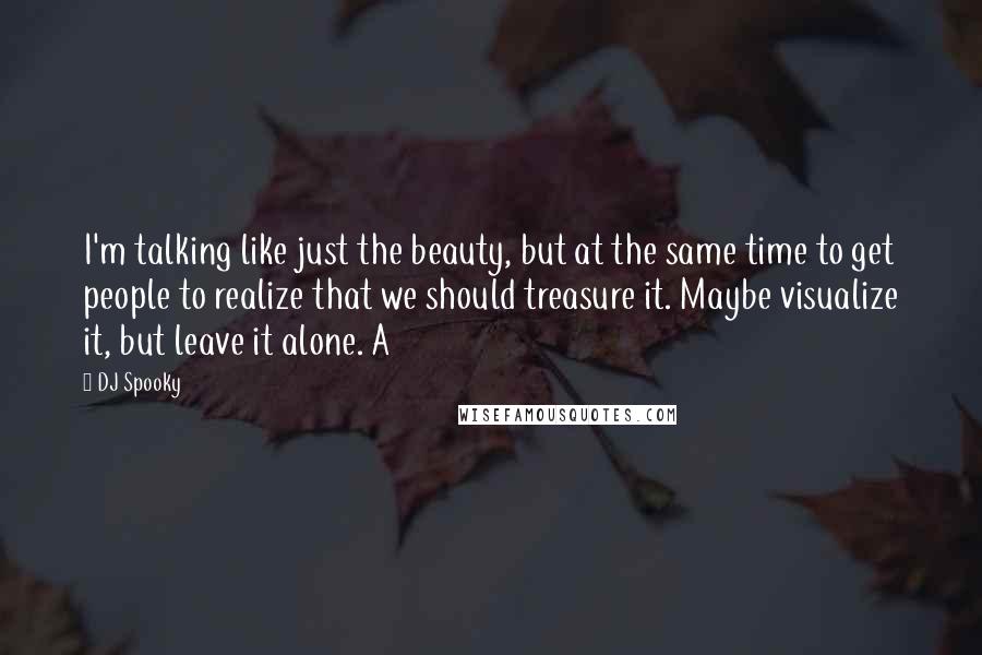 DJ Spooky Quotes: I'm talking like just the beauty, but at the same time to get people to realize that we should treasure it. Maybe visualize it, but leave it alone. A