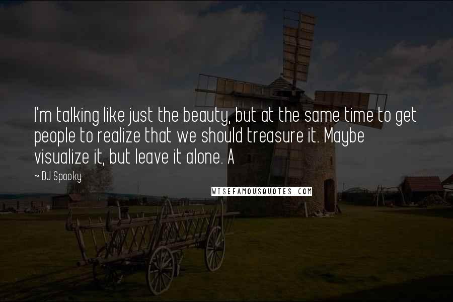 DJ Spooky Quotes: I'm talking like just the beauty, but at the same time to get people to realize that we should treasure it. Maybe visualize it, but leave it alone. A