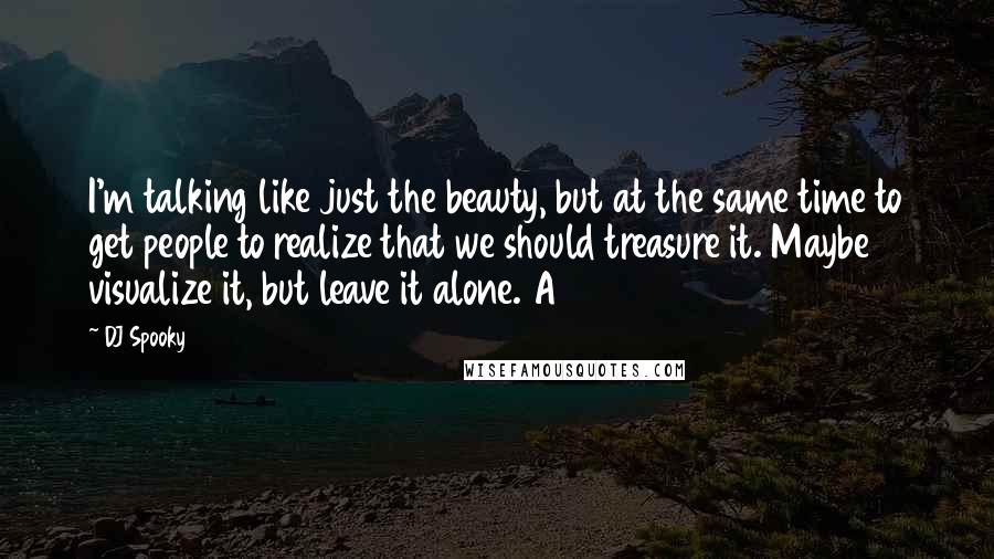 DJ Spooky Quotes: I'm talking like just the beauty, but at the same time to get people to realize that we should treasure it. Maybe visualize it, but leave it alone. A