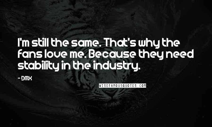 DMX Quotes: I'm still the same. That's why the fans love me. Because they need stability in the industry.