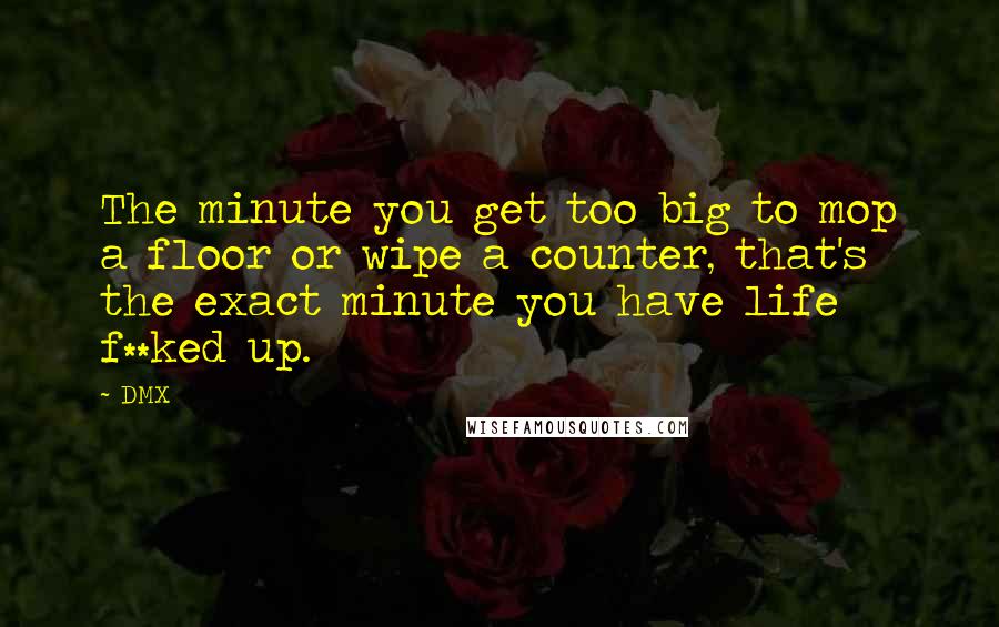 DMX Quotes: The minute you get too big to mop a floor or wipe a counter, that's the exact minute you have life f**ked up.