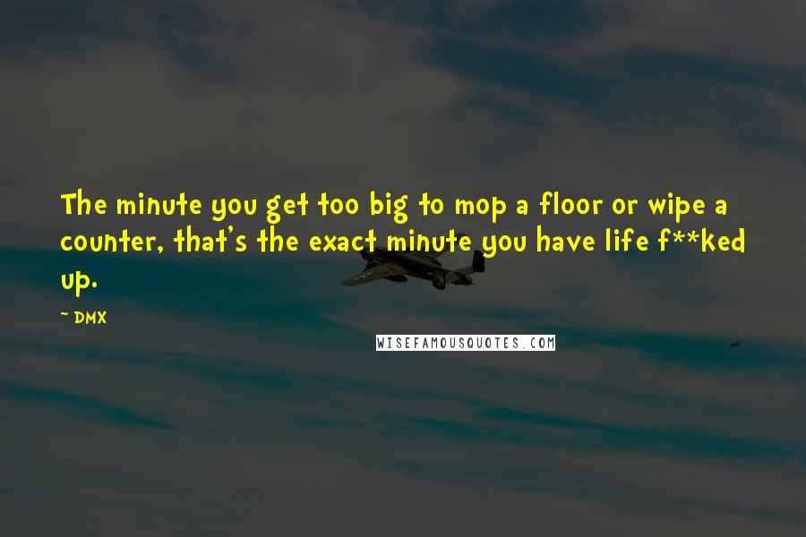 DMX Quotes: The minute you get too big to mop a floor or wipe a counter, that's the exact minute you have life f**ked up.