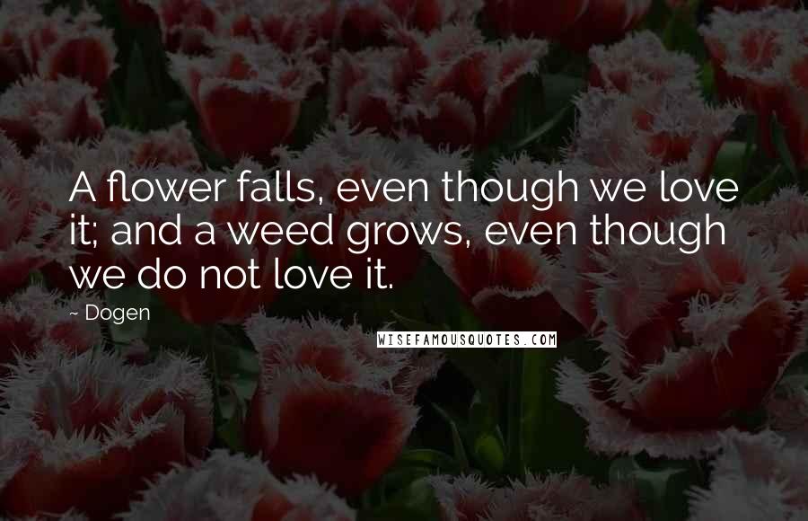 Dogen Quotes: A flower falls, even though we love it; and a weed grows, even though we do not love it.