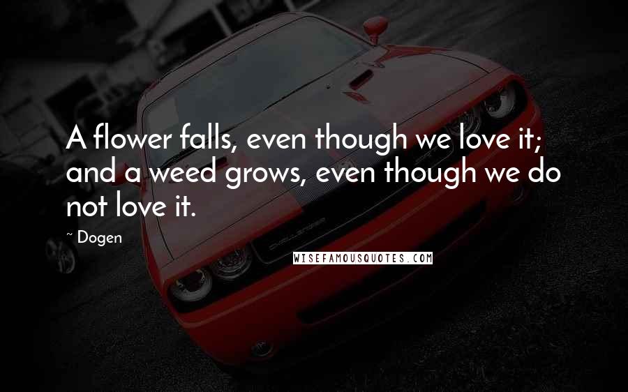 Dogen Quotes: A flower falls, even though we love it; and a weed grows, even though we do not love it.