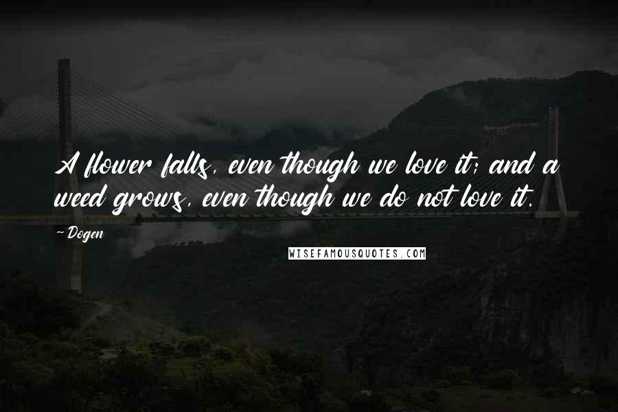 Dogen Quotes: A flower falls, even though we love it; and a weed grows, even though we do not love it.